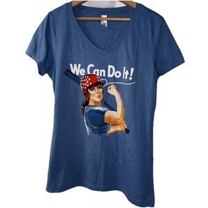 “We can do it!” - graphic T-shirt - Size M - District - Holding Baseball Bat